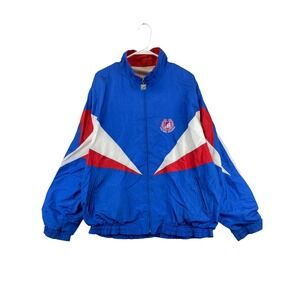 Pro Celebrity Track Jacket Mens Blue Kenny Spellout Logo Nylon Zip Up XL Vintage